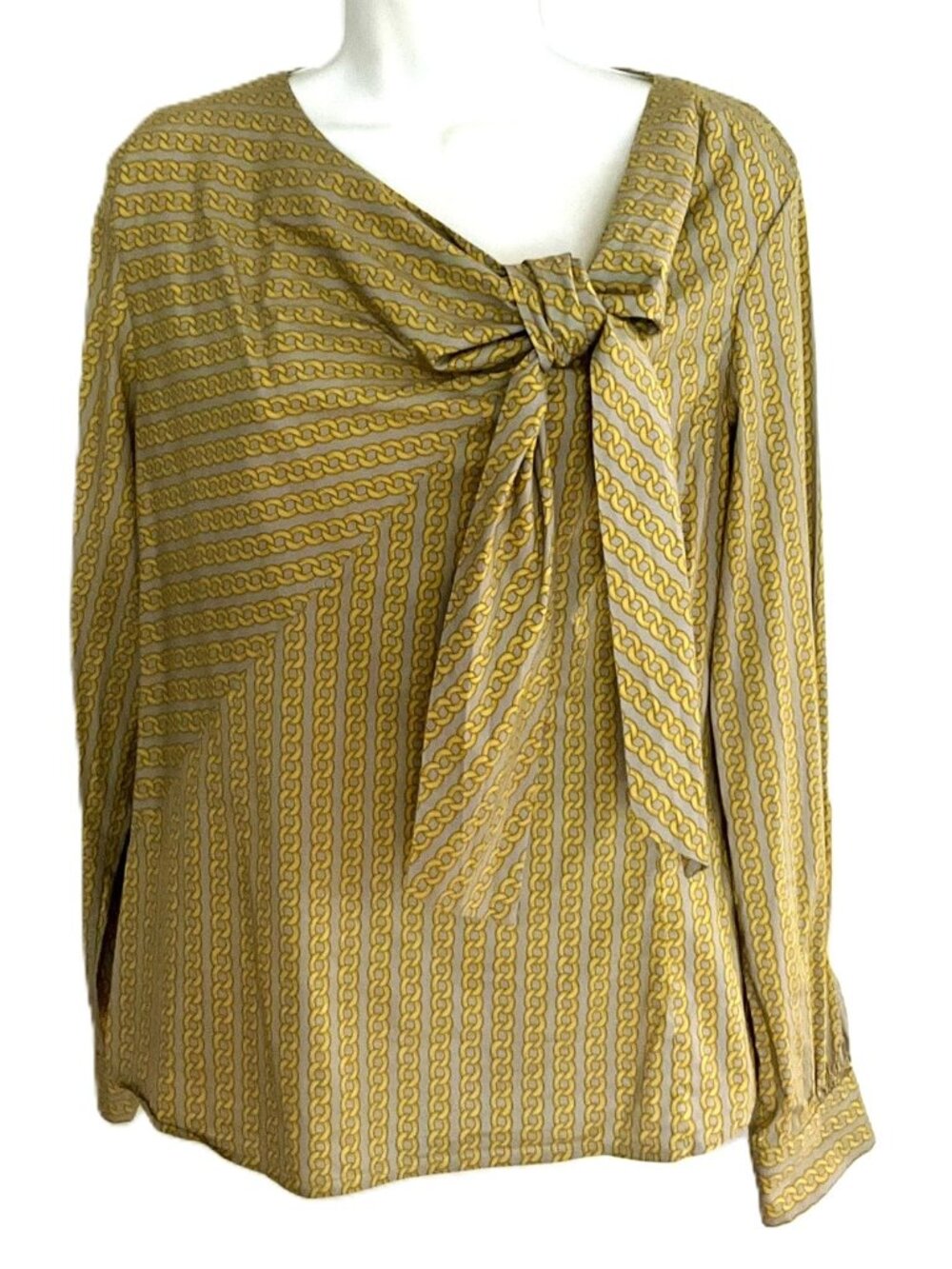 Le Sarte Pettegole Chain Print Tie Neck Cotton Stretch Blouse Top IT 42 Italy